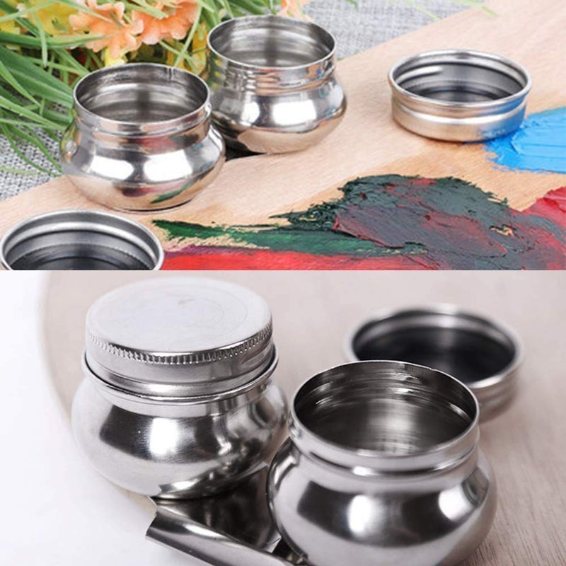 Hztyyier 1Pc Stainless Steel Large Double Dipper Palette Cup Turpentine Solvent Oil Container Paint Megilp Turpentine Container with Screw Hat, Can Clip - Image 2